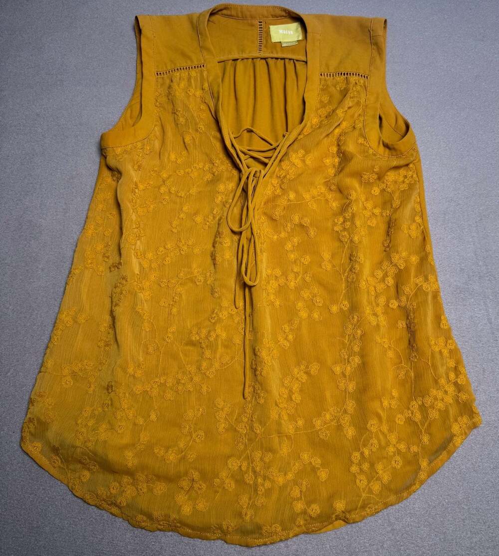 Maeve Anthropologie Gold Embroidered Lace-Up Sleeveless Tank Top